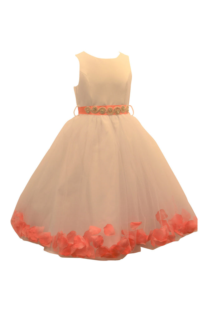 Ashley Dress with Coral Petals and Diamond Crusted Ribbon