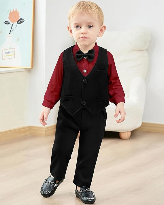 Paparazzi Black/Burgundy Boys 5 pc Vest Set
