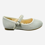 Girls Silver  Glitter Communion Flats