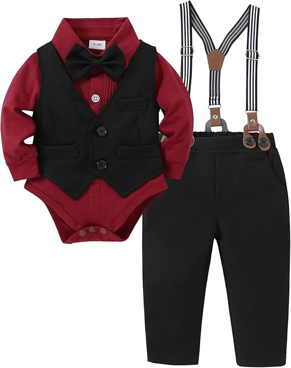 Paparazzi Black/Burgundy Boys 5 pc Vest Set