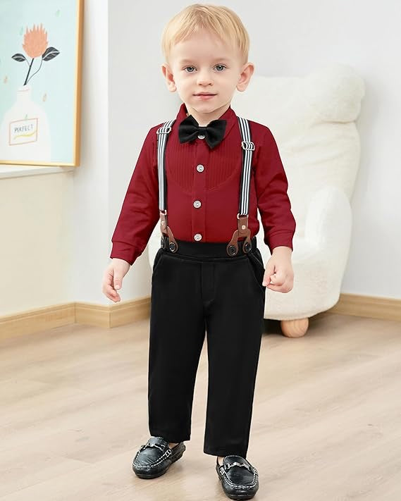 Paparazzi Black/Burgundy Boys 5 pc Vest Set