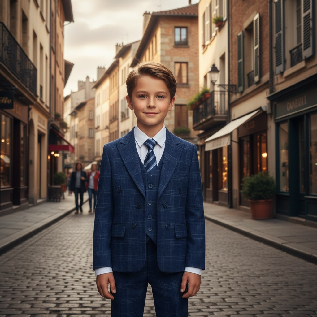 Ronaldo Blue Plaid Double Breasted 5 pc Suit