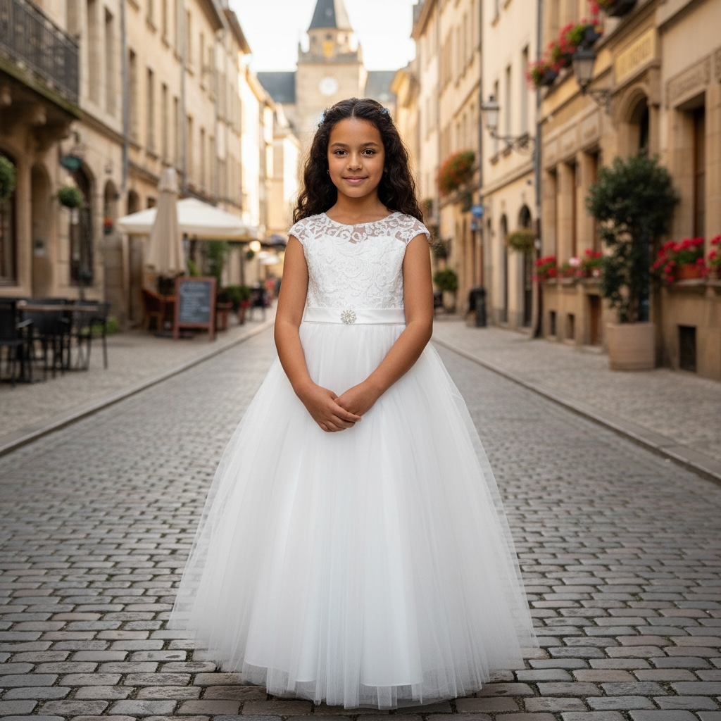 Paparazzi White Designer Flower Bud Bodice With Lace Cap Sleeve