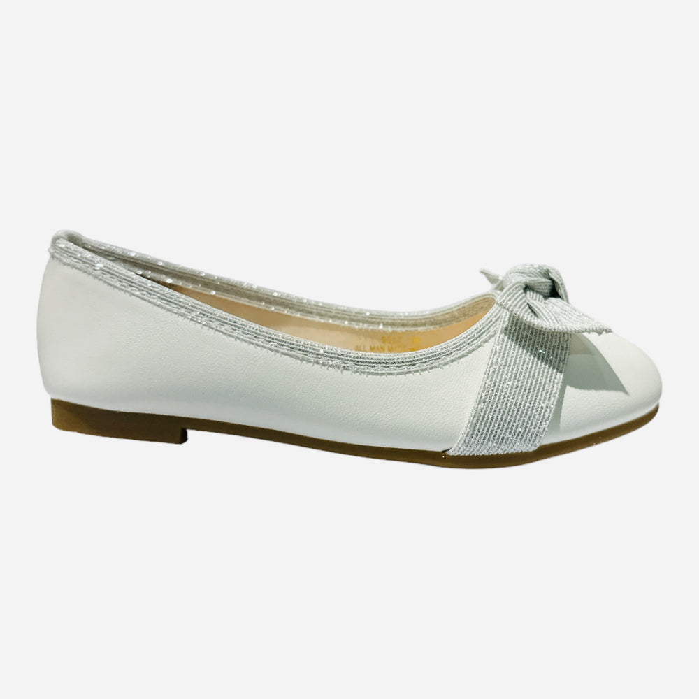 Girls White/Silver  Communion flats