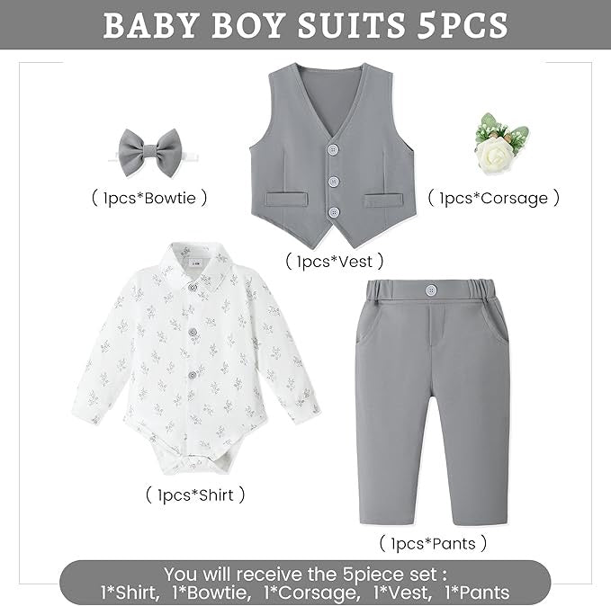 Paparazzi Business Grey Boys 5 pc Vest Set