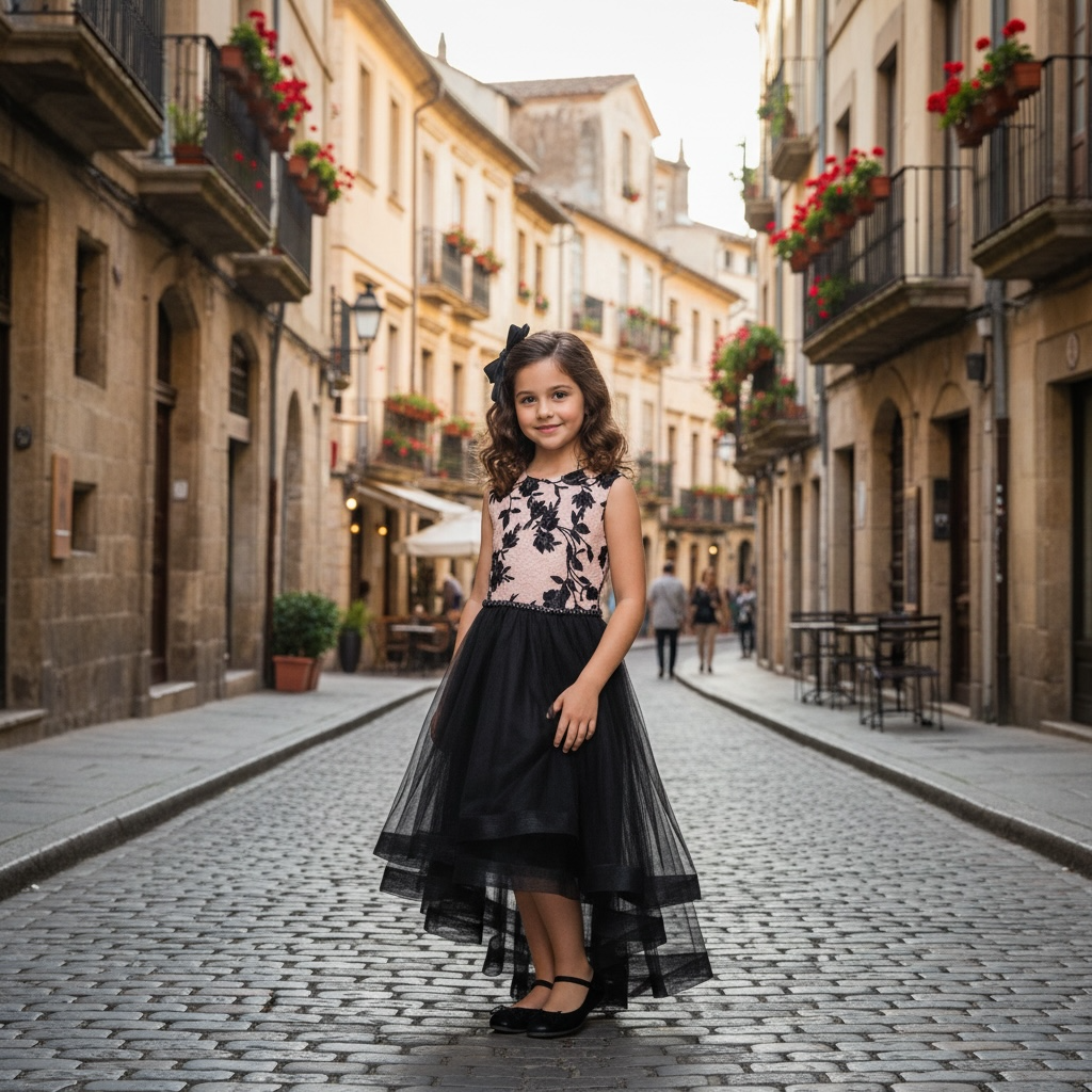 Elegant Red and Black Floral Gala Dress