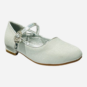 Girls White Glitter Communion Heel