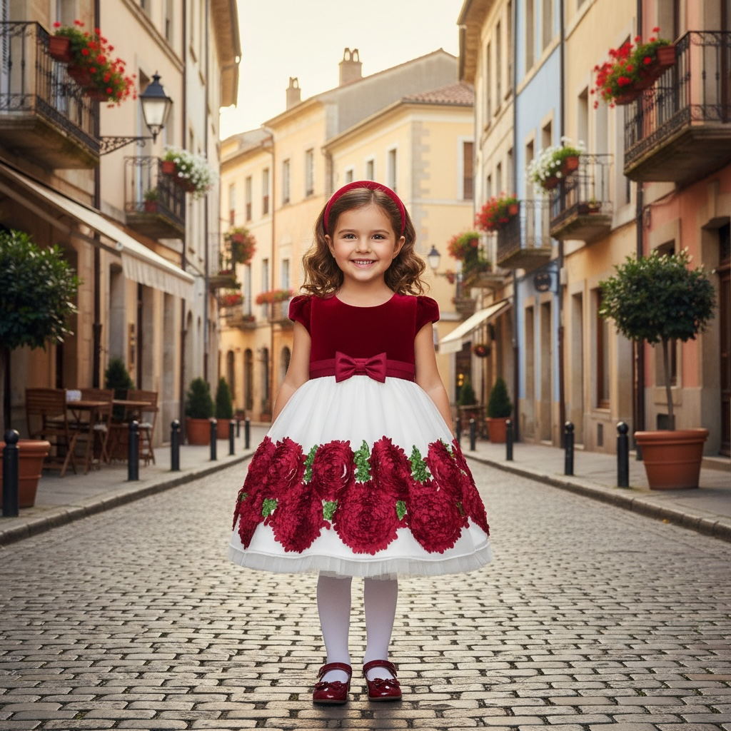 Paparazzi Holiday Red Rose Buds and Ivory Velvet Dress