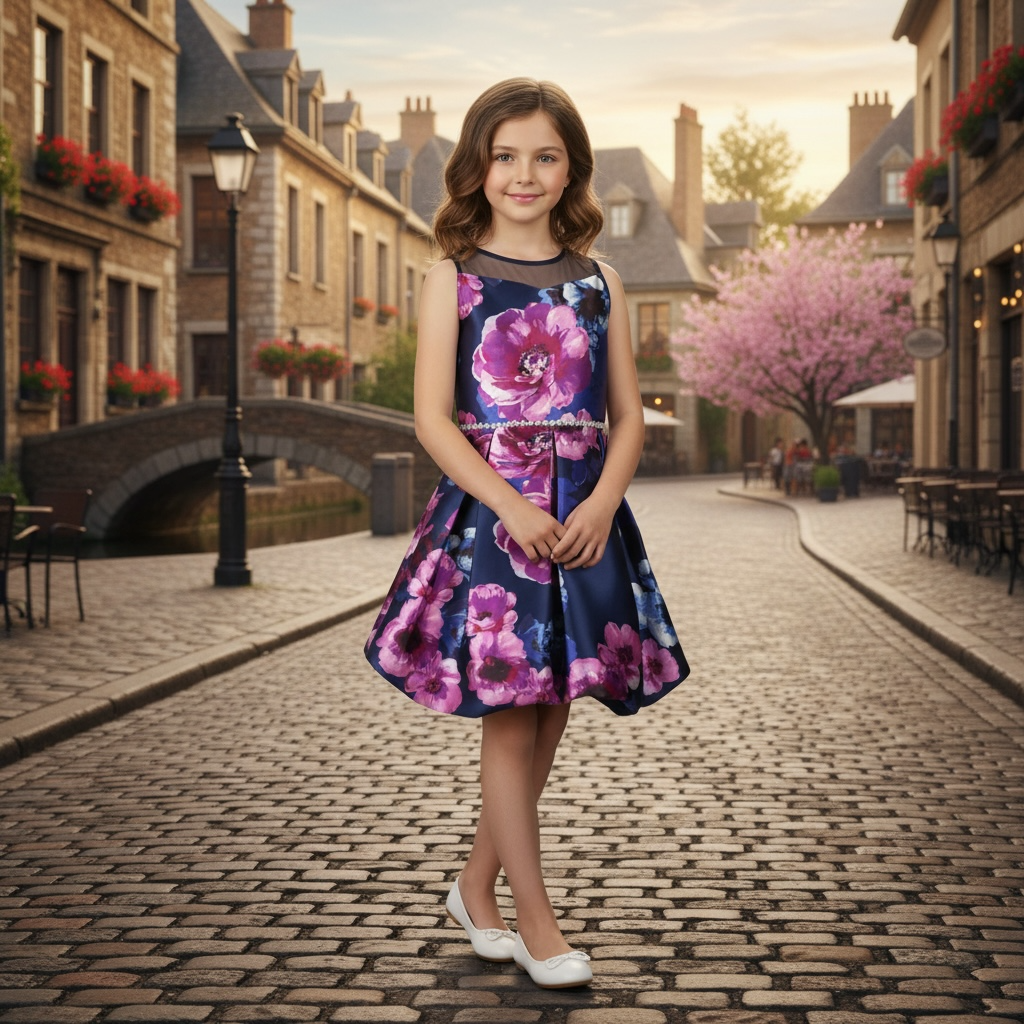 Designer Sequence Floral Blue and Pink