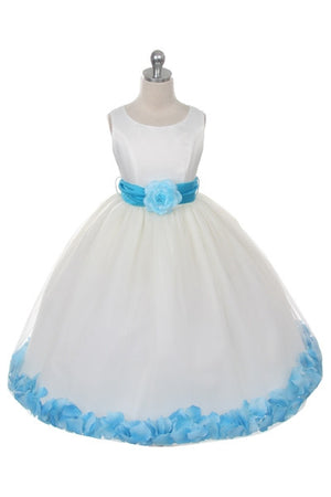 Ashley Dress with Turquoise Petals and Sash