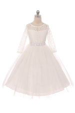 Couture Diamond design dress 3/4 lace sleeve in Off White