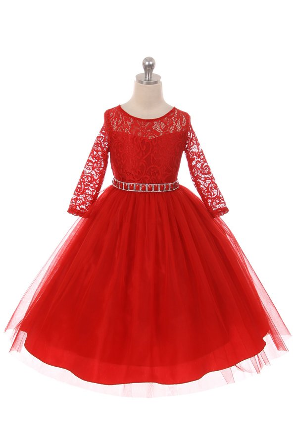Couture Diamond design dress 3/4 lace sleeve in Red