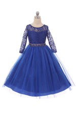 Couture Diamond design dress 3/4 lace sleeve in Royal Blue