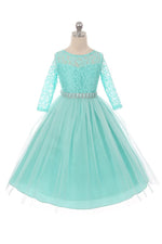 Couture Diamond design dress 3/4 lace sleeve in Tiffany Blue