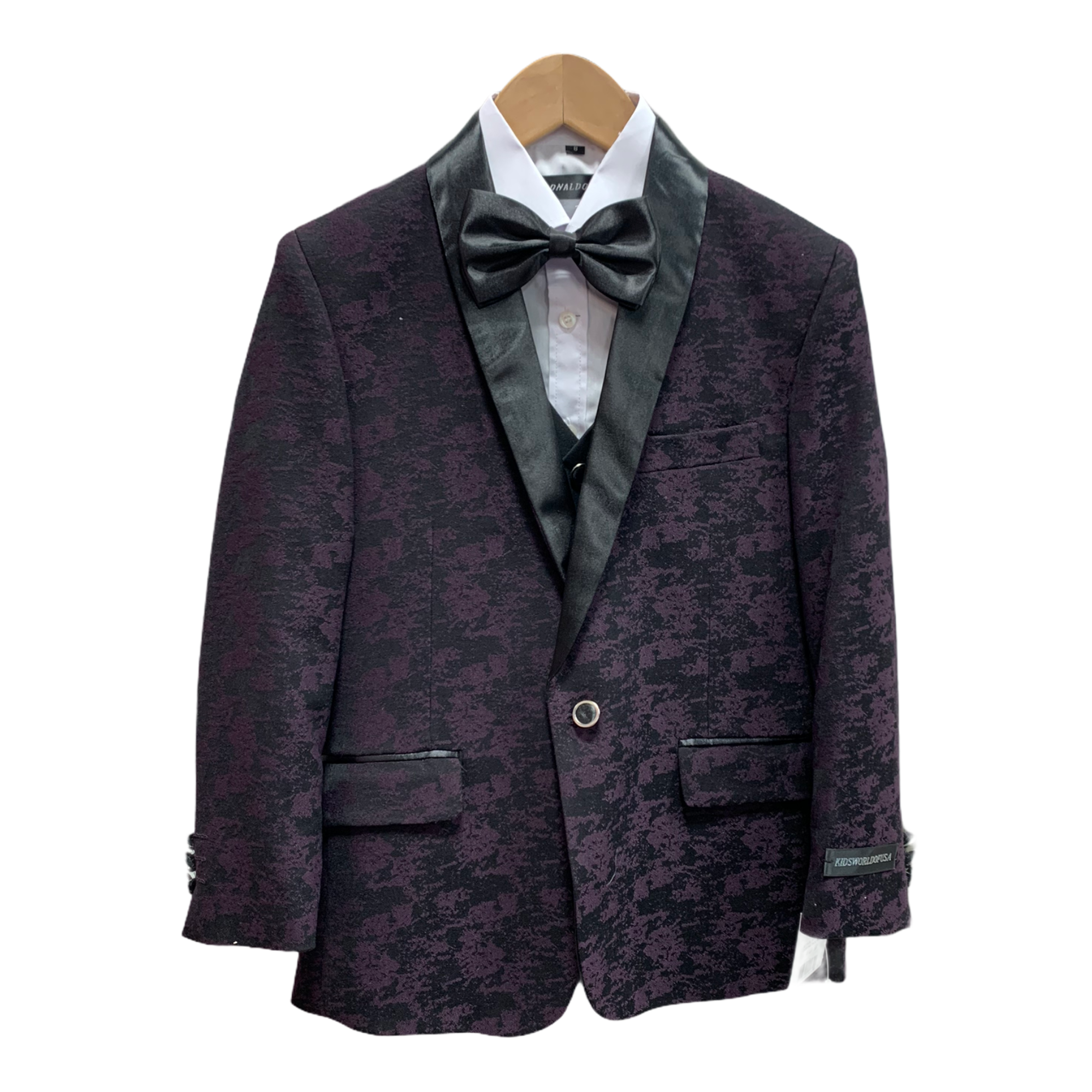Ronaldo Purple Printed Tux Designer Skinny Grad 5 pc Suit