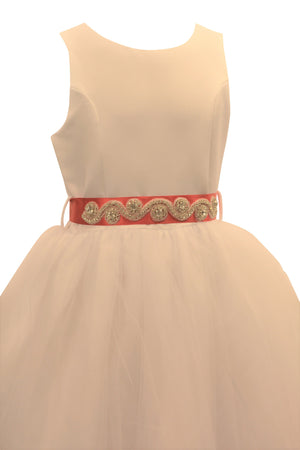 Ashley Dress with Red Petals and Diamond Crusted Ribbon