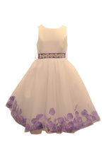 Ashley Dress with Deep Purple Petals and Diamond Crusted Ribbon