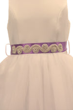 Ashley Dress with Deep Purple Petals and Diamond Crusted Ribbon