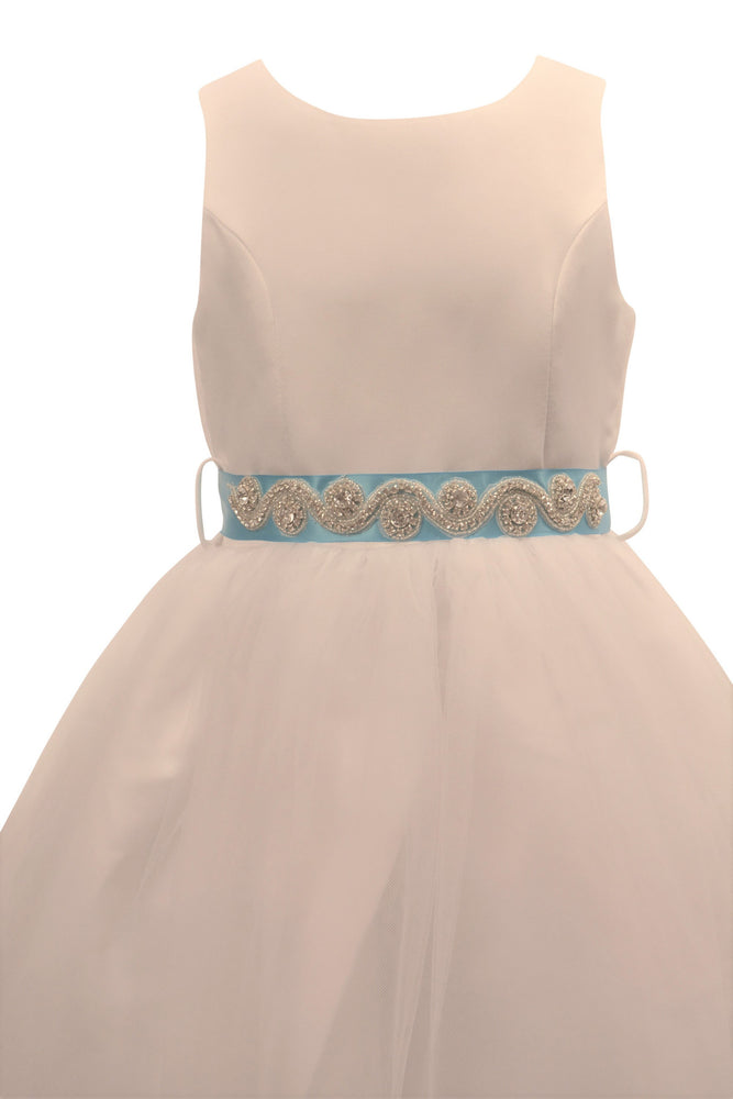 Ashley Dress with Turqouis Petals and Diamond Crusted Ribbon