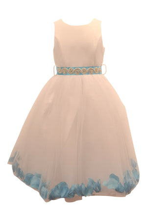 Ashley Dress with Turqouis Petals and Diamond Crusted Ribbon
