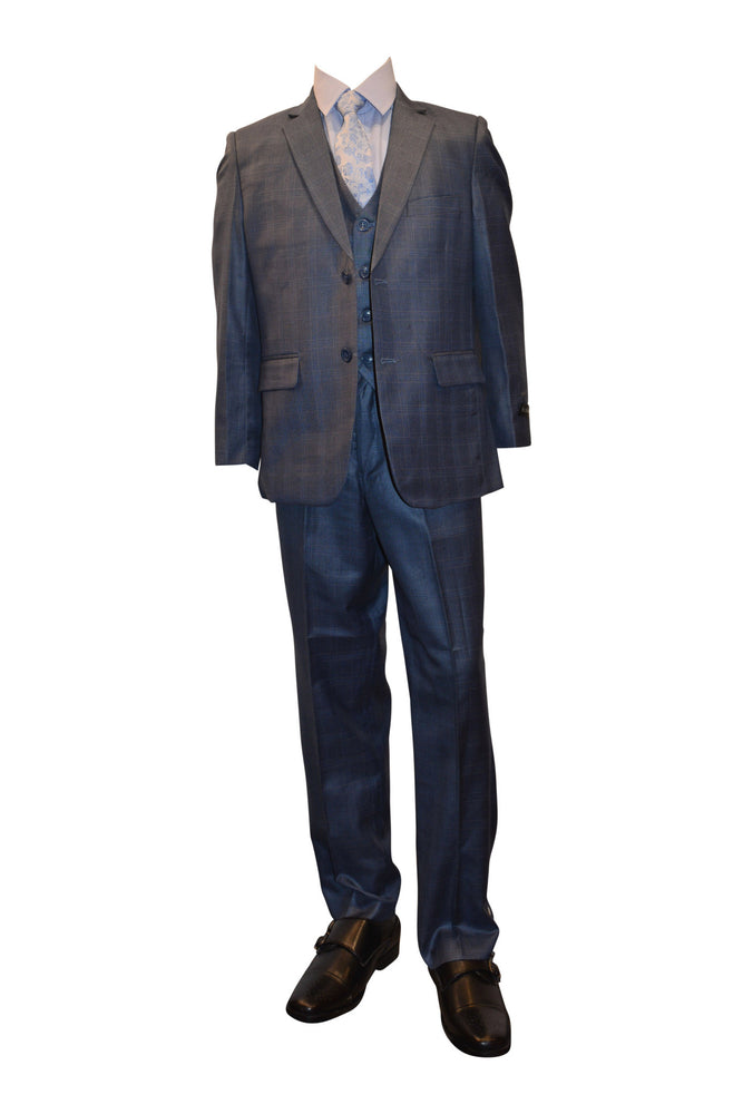 Ronaldo Zinc Blue Plaid 5 pc Suit