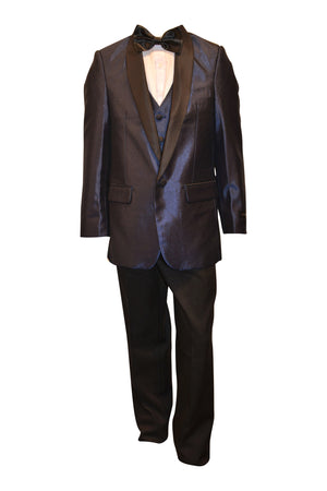 Ronaldo Shinny Satin Blue Designer Skinny Tuxedo 5 pc Suit