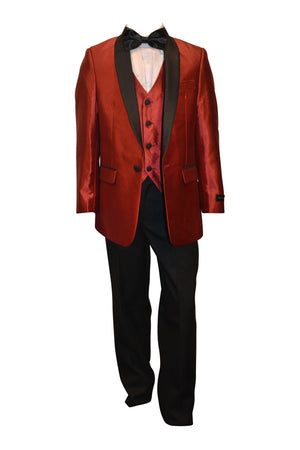 Ronaldo Shinny Satin Red Designer Skinny Tuxedo 5 pc Suit