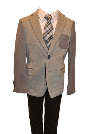 Boys Designer Single-Breasted Grey on Grey Tone Blazer Jacket