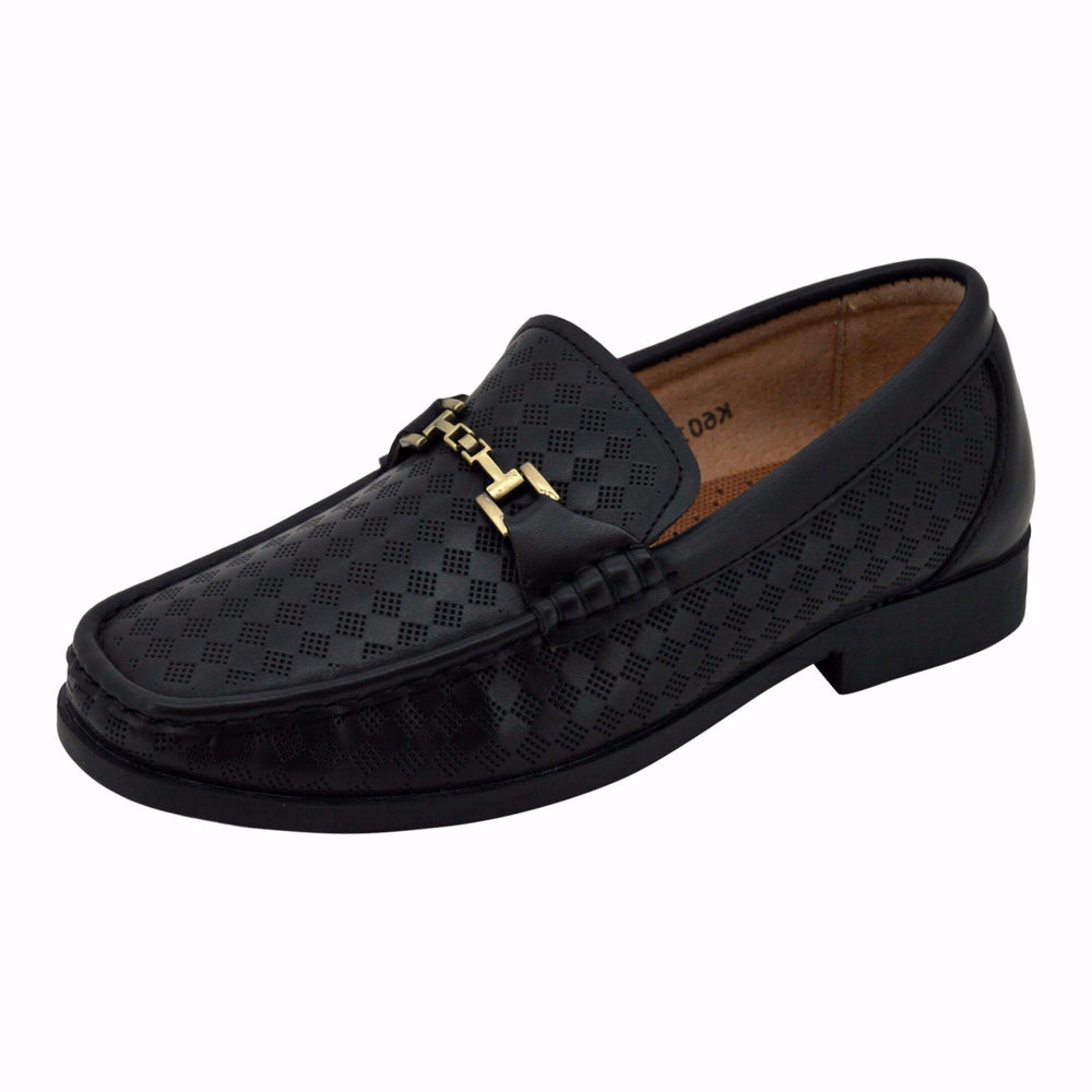 Boys Classic Black with Gold Accent Loafers