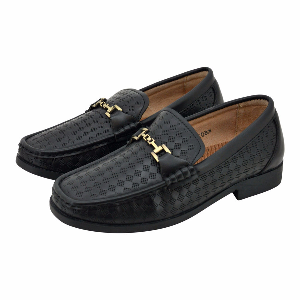 Boys Classic Black with Gold Accent Loafers