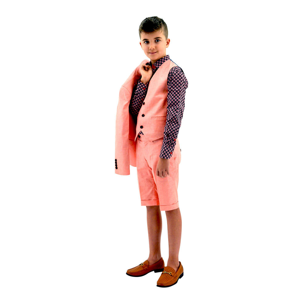 Ronaldo Salmon Pink 3pc Skinny Designer Suit With Shorts