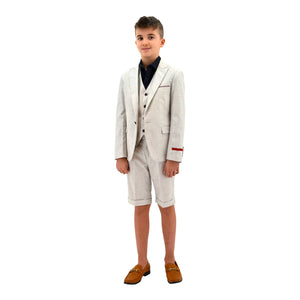 Ronaldo State Grey 3pc Skinny Designer Suit With Shorts