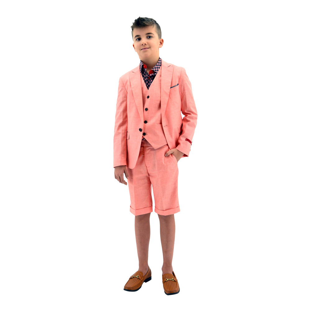 Ronaldo Salmon Pink 3pc Skinny Designer Suit With Shorts