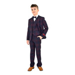 Ronaldo Purple Blue Plaid Designer Skinny Grad  5 pc Suit