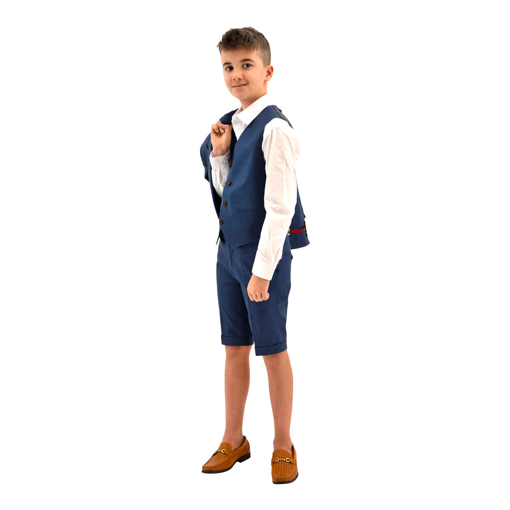 Ronaldo NavyBlue 3pc Skinny Designer Suit With Shorts