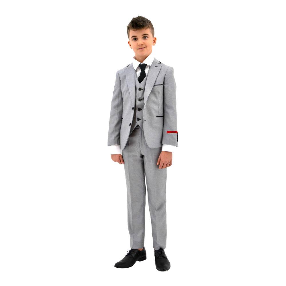 Ronaldo Grey Textured Designer Skinny Grad  5 pc Suit