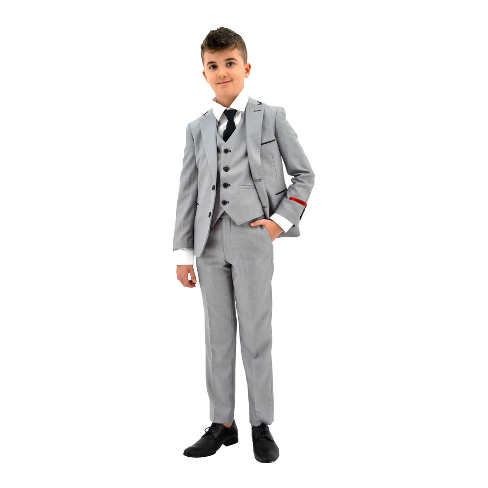 Ronaldo Grey Textured Designer Skinny Grad  5 pc Suit