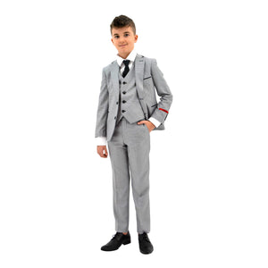 Ronaldo Grey Textured Designer Skinny Grad  5 pc Suit