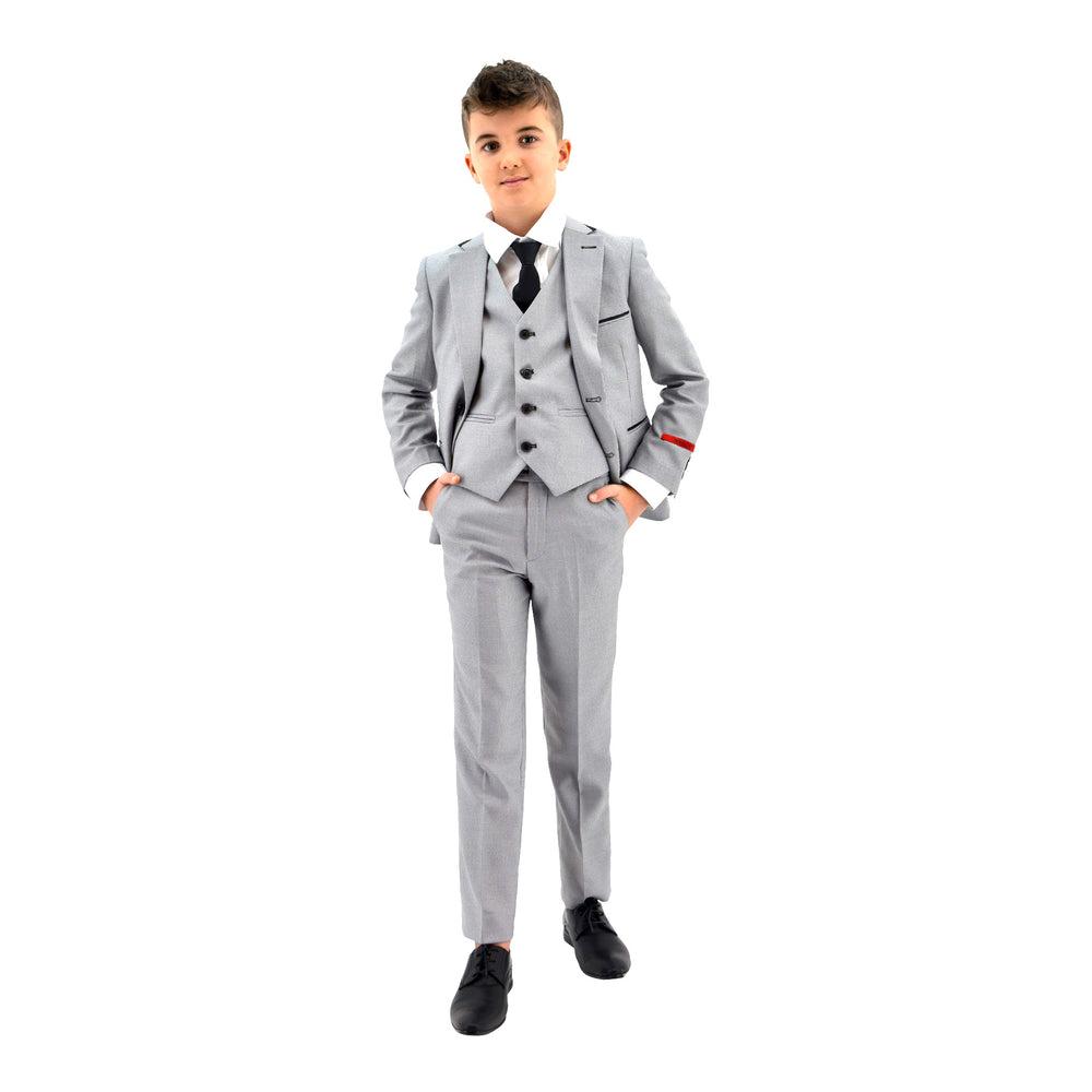 Ronaldo Grey Textured Designer Skinny Grad  5 pc Suit