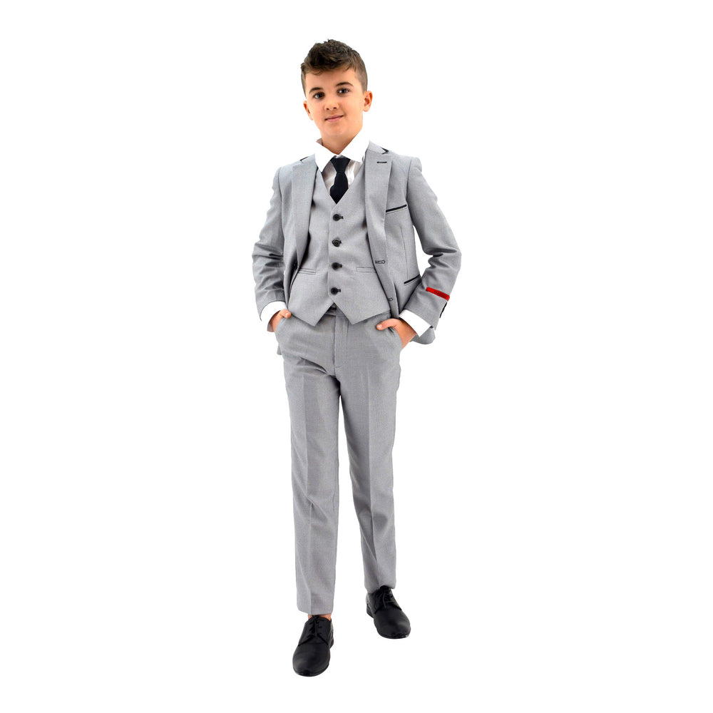 Ronaldo Grey Textured Designer Skinny Grad  5 pc Suit