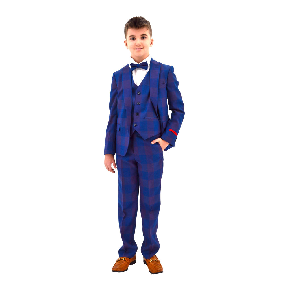 Ronaldo Blue Purple Plaid Designer Skinny Grad  5 pc Suit