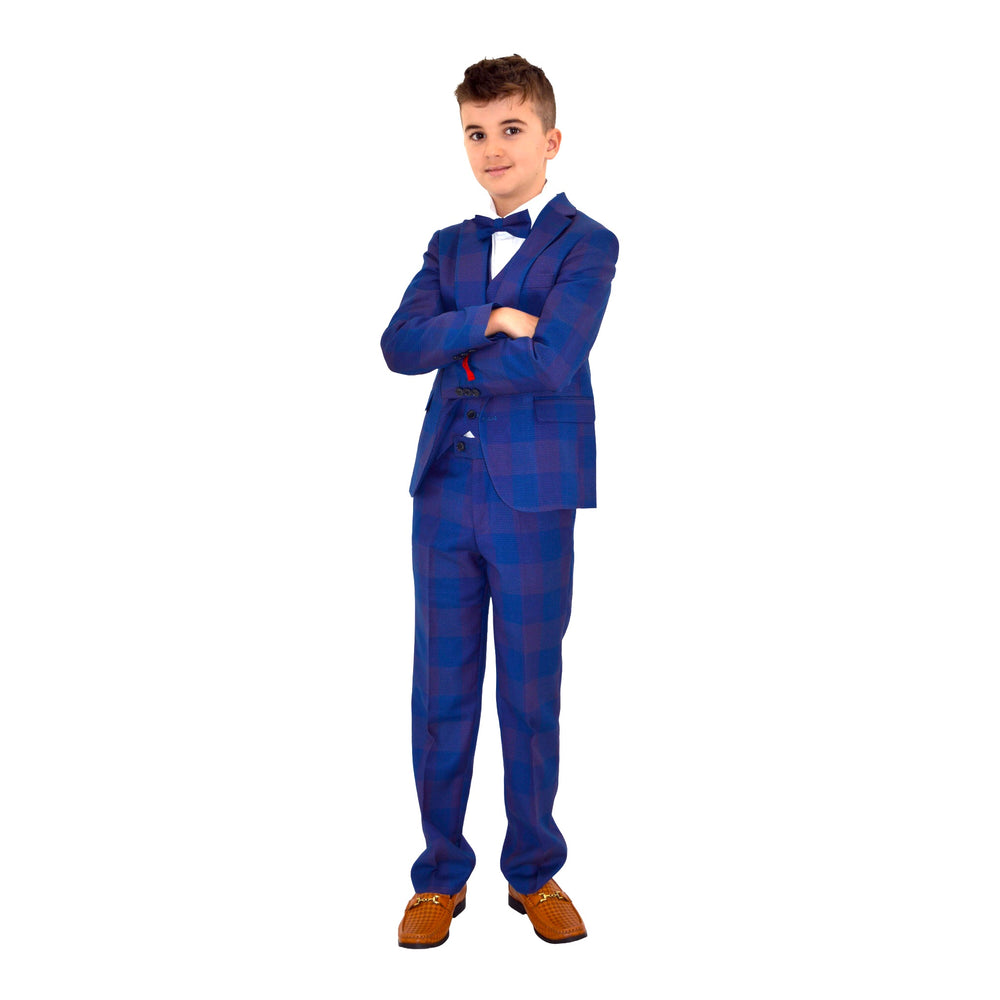 Ronaldo Blue Purple Plaid Designer Skinny Grad  5 pc Suit