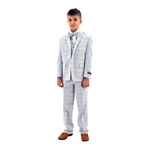 Ronaldo Summer Blue Plaid Designer Skinny Grad  5 pc Suit