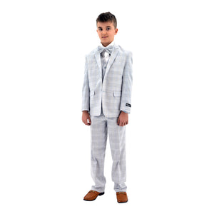 Ronaldo Summer Blue Plaid Designer Skinny Grad  5 pc Suit
