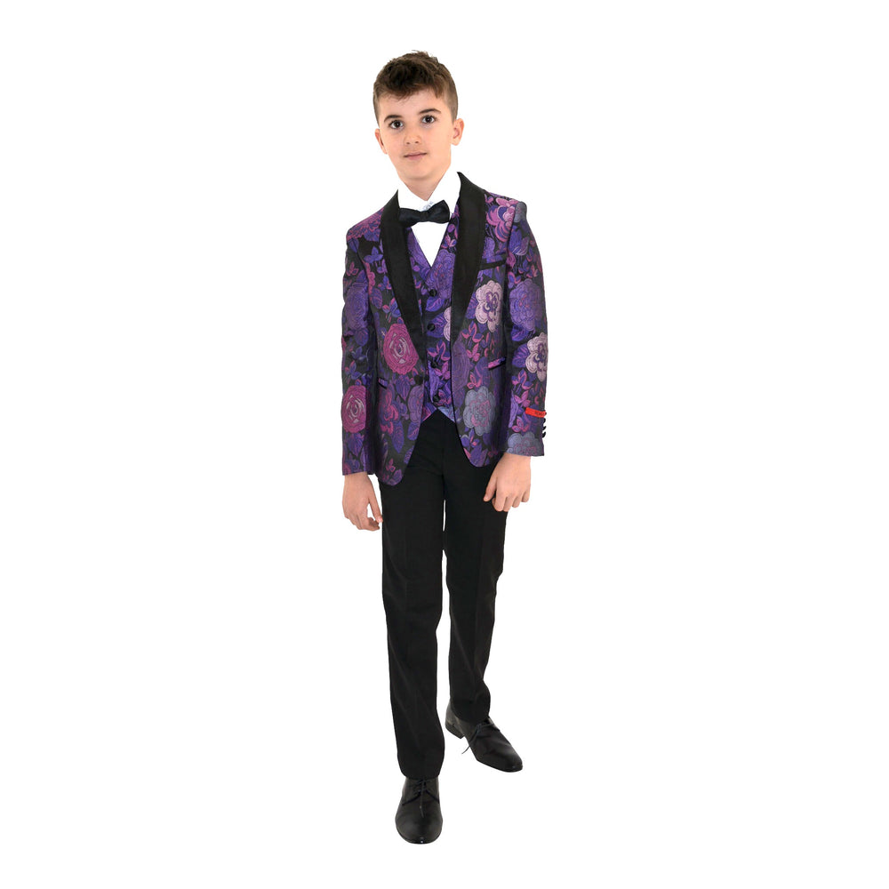 Ronaldo Purple Floral Designer Skinny Grad  5 pc Suit