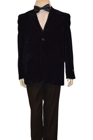 Ronaldo Boys Designer Single-Breasted Navy Blue Velvet Blazer Jacket