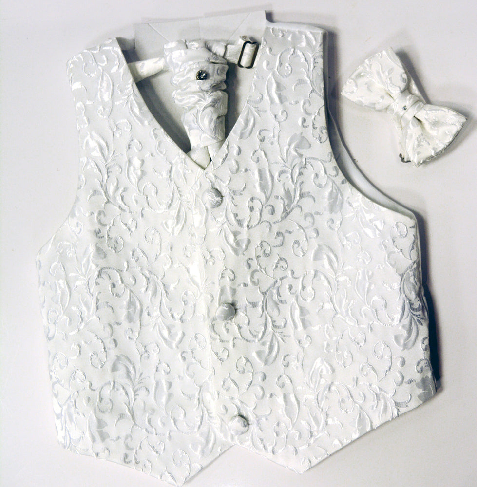 White or Cream Paisley Paparazzi Tuxedo Vest Set
