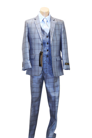 Ronaldo Metallic Blue Plaid 5 pc Suit