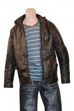 Boys' Faux Leather Biker Jacket with Hood