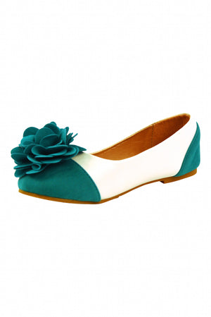 Girls White and Teal Flower Flats